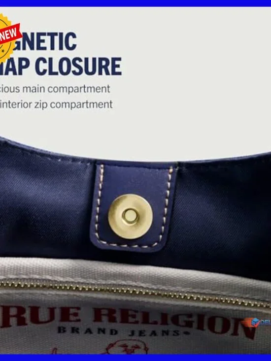 Medium Hobo Shoulder Bag, Frayed Denim with Horseshoe Logo, Lightweight Cotton - Picture 2 of 7